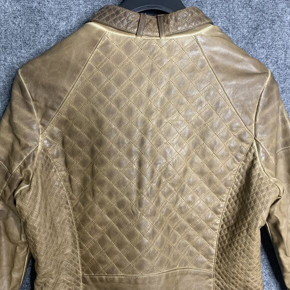 J2 Faux Leather Jacket Women XL Brown Aged Look Zip Front & Sleeves Lined - Picture 9 of 16